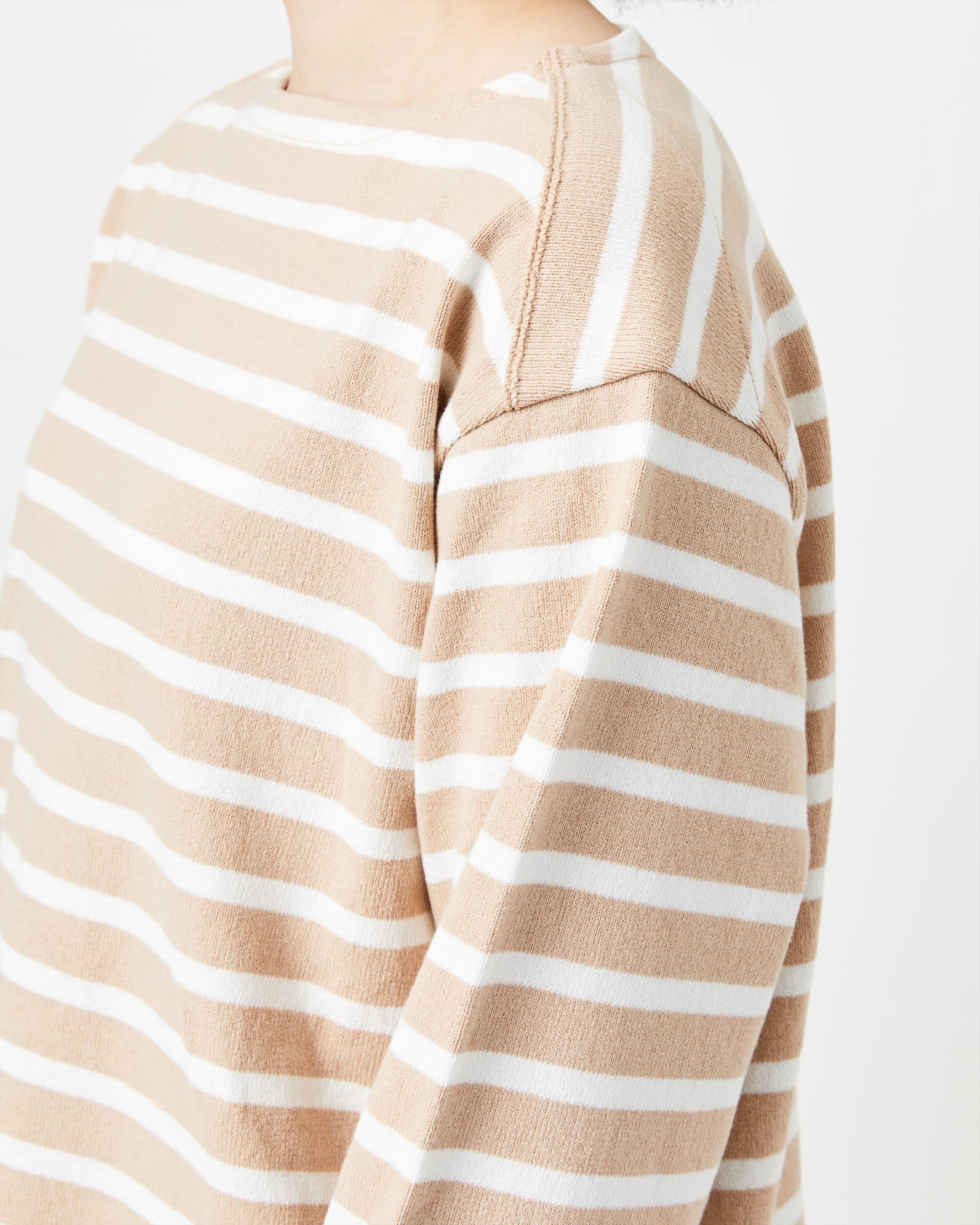 WAVE COTTON BASQUE KNIT PULLOVER〈BOAT NECK・BORDER