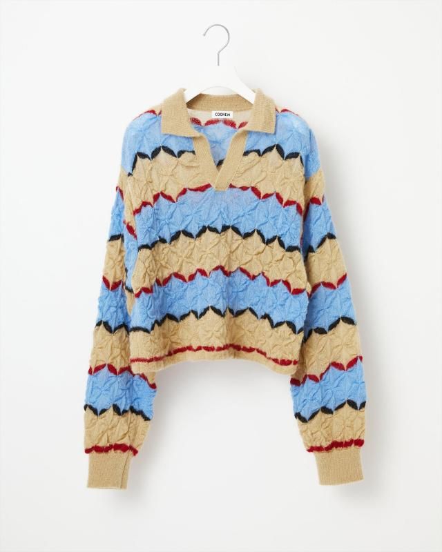 MOHAIR WOOL TUCK BORDER KNIT PULLOVER