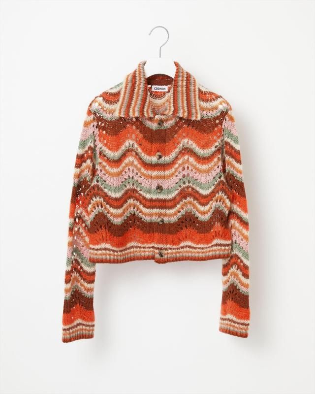 MOHAIR WOOL MULTI BORDER KNIT CARDIGAN