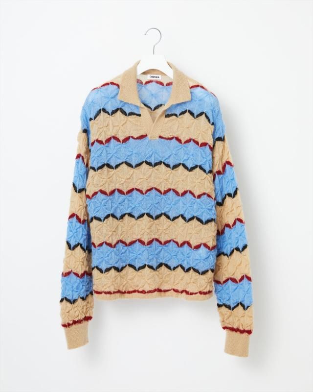 MOHAIR WOOL TUCK BORDER KNIT PULLOVER