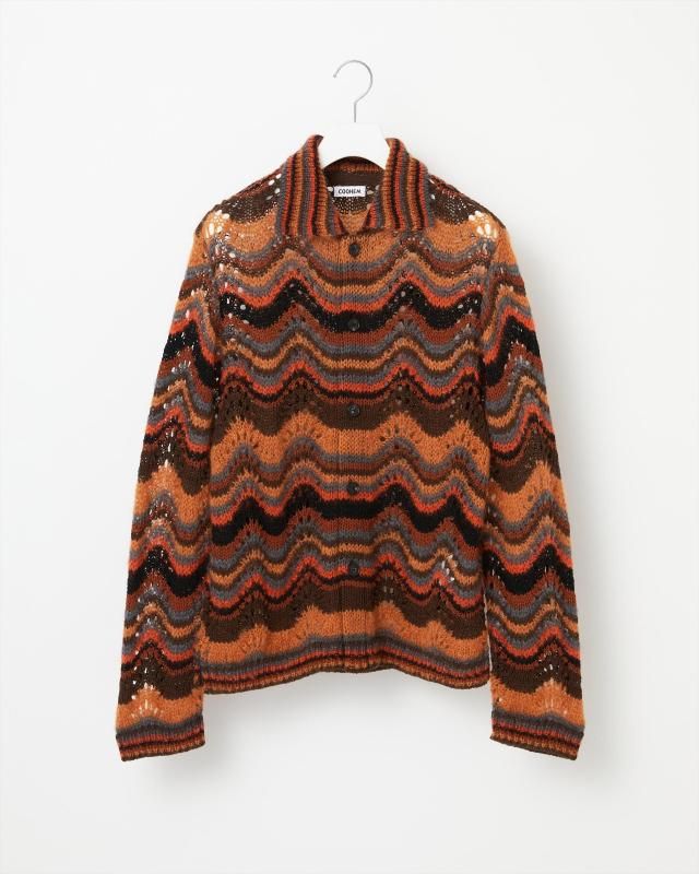 MOHAIR WOOL MULTI BORDER KNIT CARDIGAN