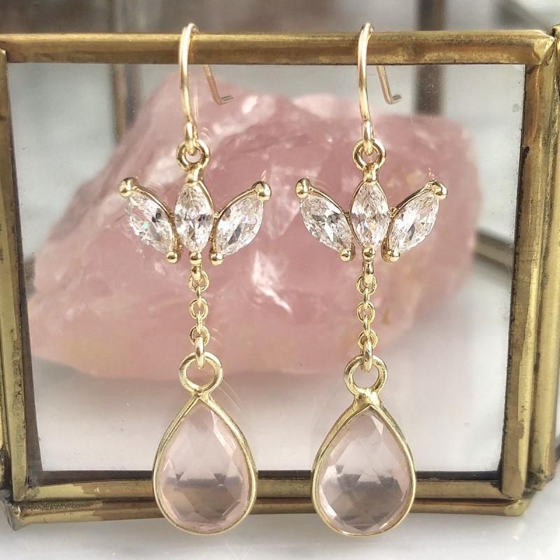 Chandelier ローズクォーツピアス - 天然石パワーストーンANGELICA