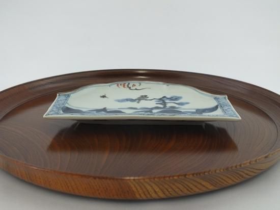 色絵鷹ニ茄子ノ図富士山型取皿 - 山本長左の器 色絵鷹ニ茄子ノ図富士山型取皿 - 山本長左の器
