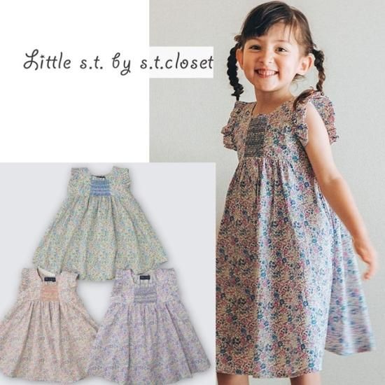 RIO s.t.closet エスティクローゼット 小花柄 スモッキングワンピース　3COL 80 90 100 110120 130cm -  ベビー＊子供服＋ギフト　Rorty