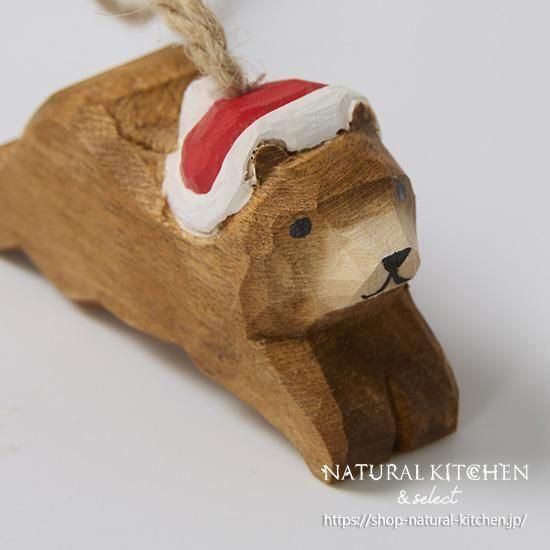 木彫りオーナメントサンタ帽クマ - おしゃれな雑貨の通販はNATURAL