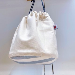 ミニ巾着バッグ（白×グレーボーダー）ueyama canvas