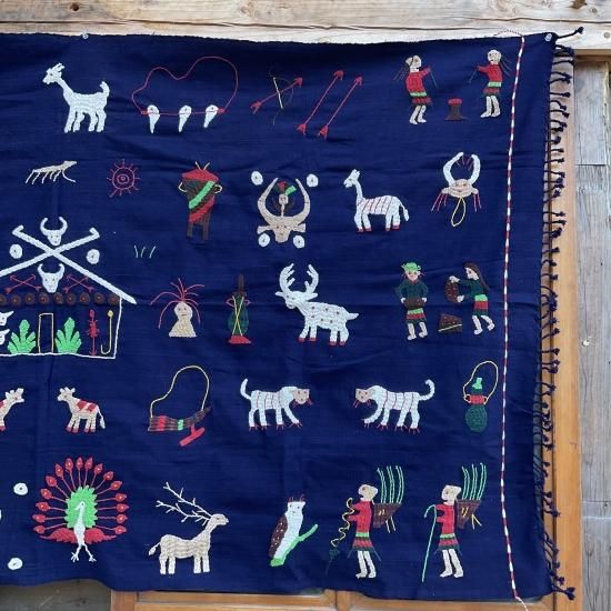 ナガ族の手刺繍 布 紺 - Tribal Arts