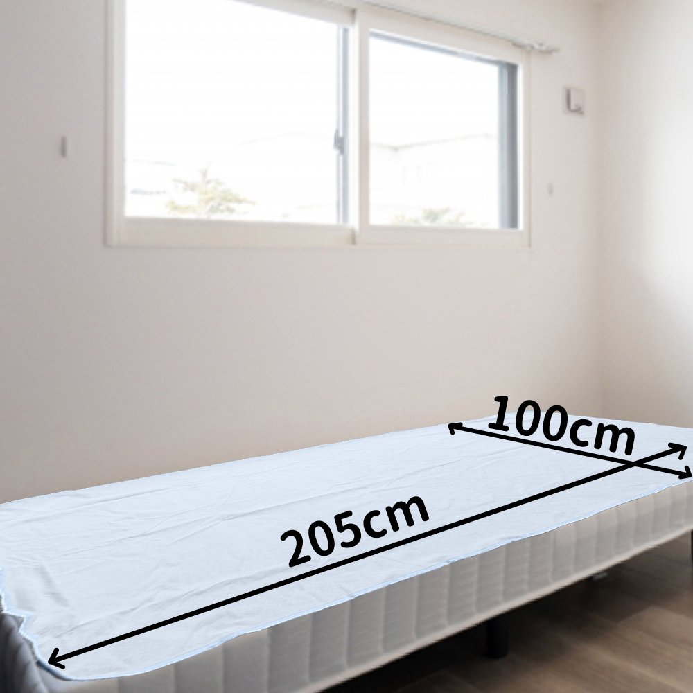 防水シーツ100×205cmブルーのベッドに敷いたイメージ