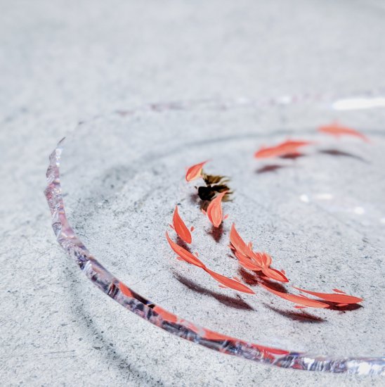 テーブルの上を漆塗りの金魚が泳ぐ しずく皿 江藤 雄造 江藤漆美術工芸 Aeru Gallery