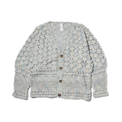macmahon knitting mills×it’s inconspicuous presence / Indigo Crochet Cardigan (Tie Dye) - LIGHT