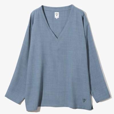 South2West8 (サウスツーウエストエイト) / S.S. V NECK SHIRT (POLY OXFORD) - SAX