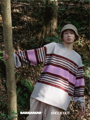 BARBARIAN (СХꥢ) / MULTI BORDER LONG SLEEVE TEE - GRAY/HARVARD