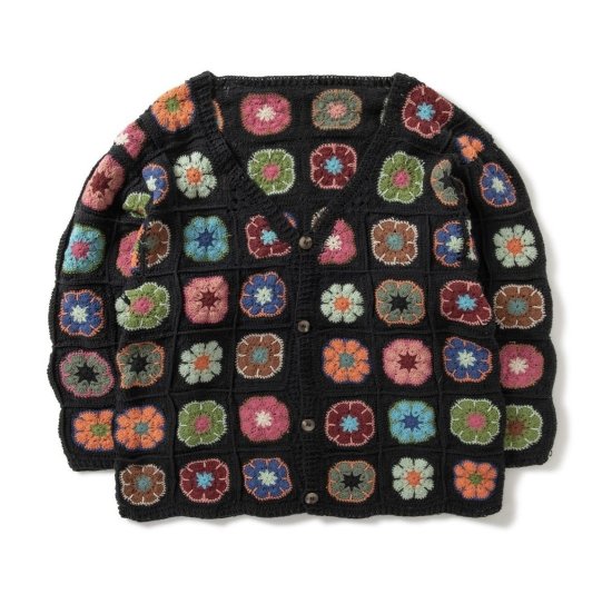 MacMahon Knitting Mills + Niche /. Crochet L/S Cardigan - BIG FLOWER - BLACK