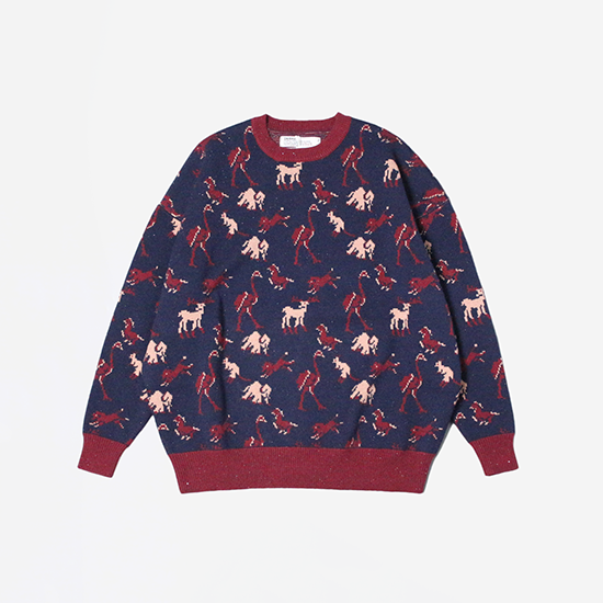 <img class='new_mark_img1' src='https://img.shop-pro.jp/img/new/icons13.gif' style='border:none;display:inline;margin:0px;padding:0px;width:auto;' />DAIRIKU (ꥯ) / Zoo Oversized Pullover Knit - NAVYBORDEAUX