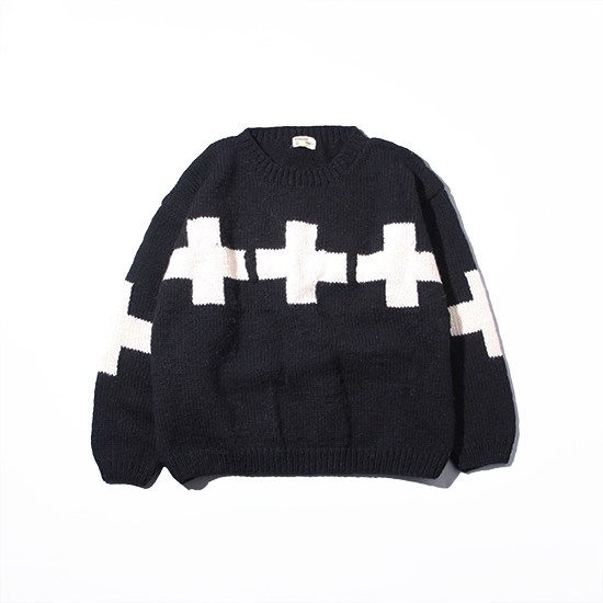 <img class='new_mark_img1' src='https://img.shop-pro.jp/img/new/icons13.gif' style='border:none;display:inline;margin:0px;padding:0px;width:auto;' />MacMahon knitting Mills /  CREW NECK LS KNITLINE CROSS- BLACK