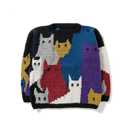<img class='new_mark_img1' src='https://img.shop-pro.jp/img/new/icons13.gif' style='border:none;display:inline;margin:0px;padding:0px;width:auto;' />Macmahon Knitting Mills / CREW KNIT (CAT GATHERING) - BLACK
