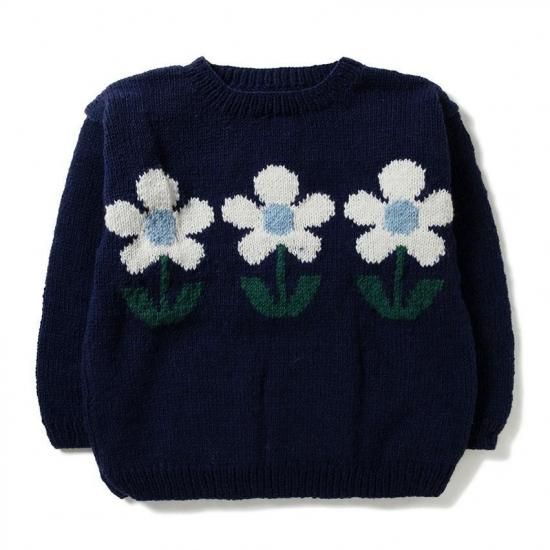 24ss MacMahon Knitting Mills 花 フラワー Macmahon Knitting Mills / CREW KNIT (3 FLOWERS) - NAVY