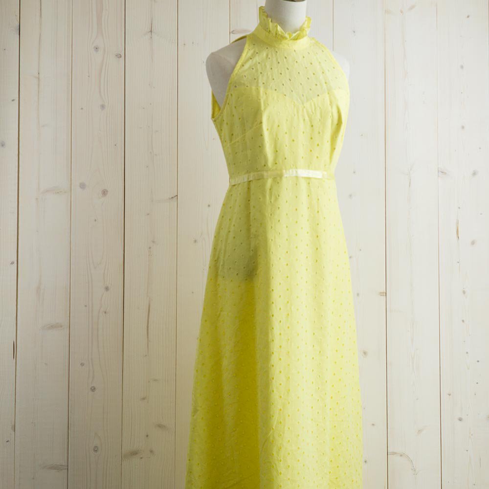 Lace Dress Vintage 60's ノースリーブハイネックワンピース イエロー 