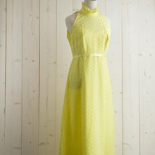 古着Lace Dress Vintage 60's ノースリーブハイネックワンピース イエロー 古着のネット通販 古着屋グレープフルーツムーン