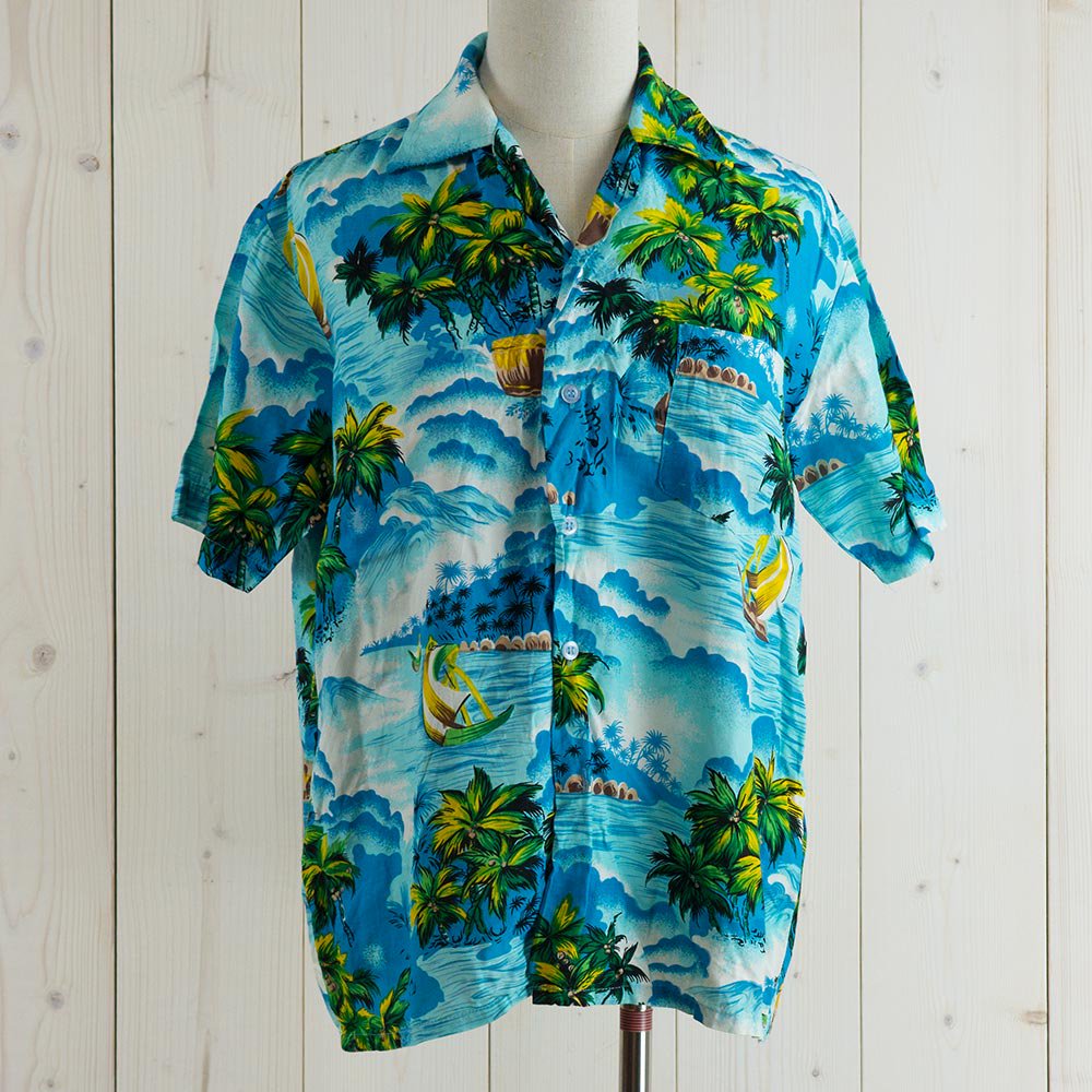 MAC HENRY Hawaiian shirt |ヤシの木柄 ハワイアンシャツ ブルー ...