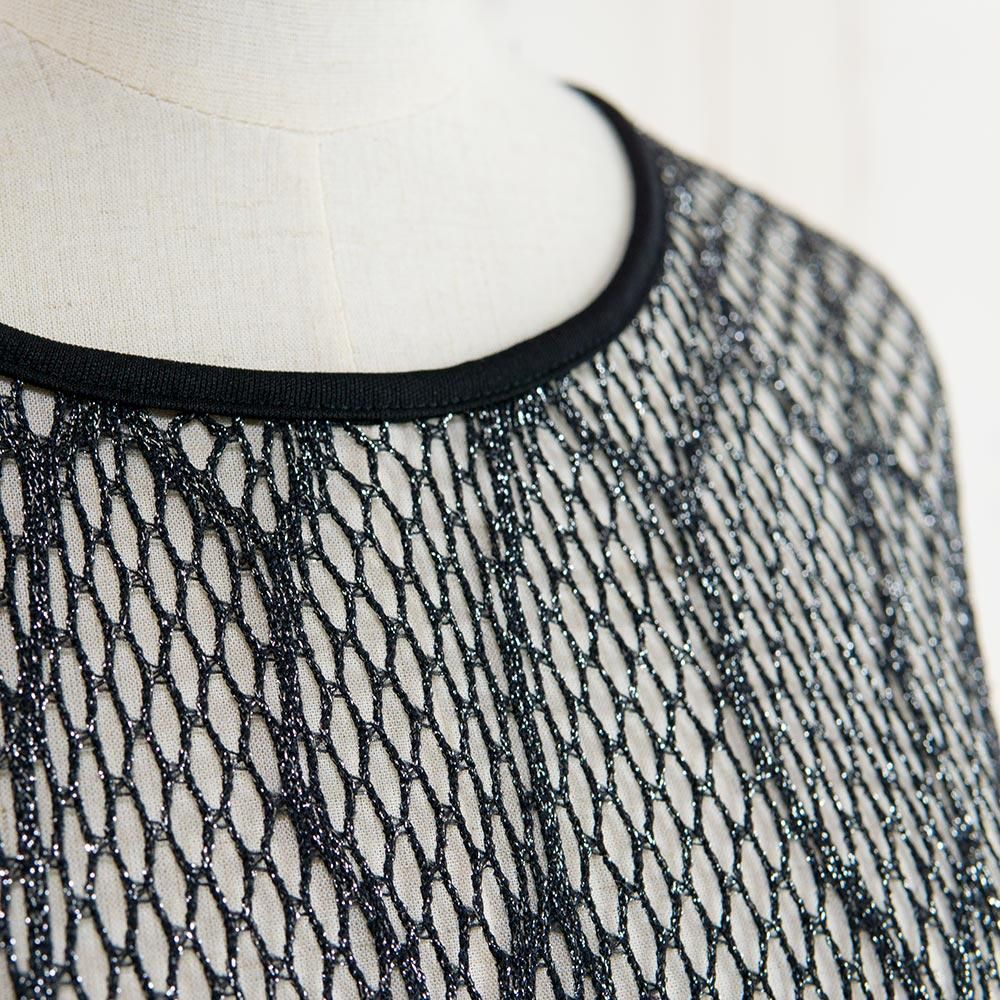 Cut Sew ブラック × シルバー シースルートップス - 古着屋