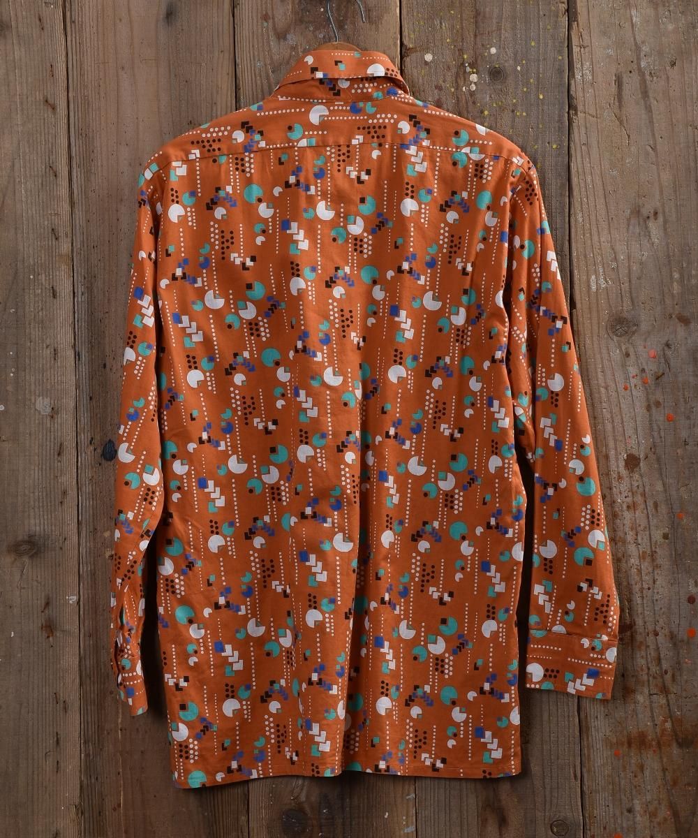 70's retro pattern Shirt ｜70年代 レトロ柄シャツ オレンジ系