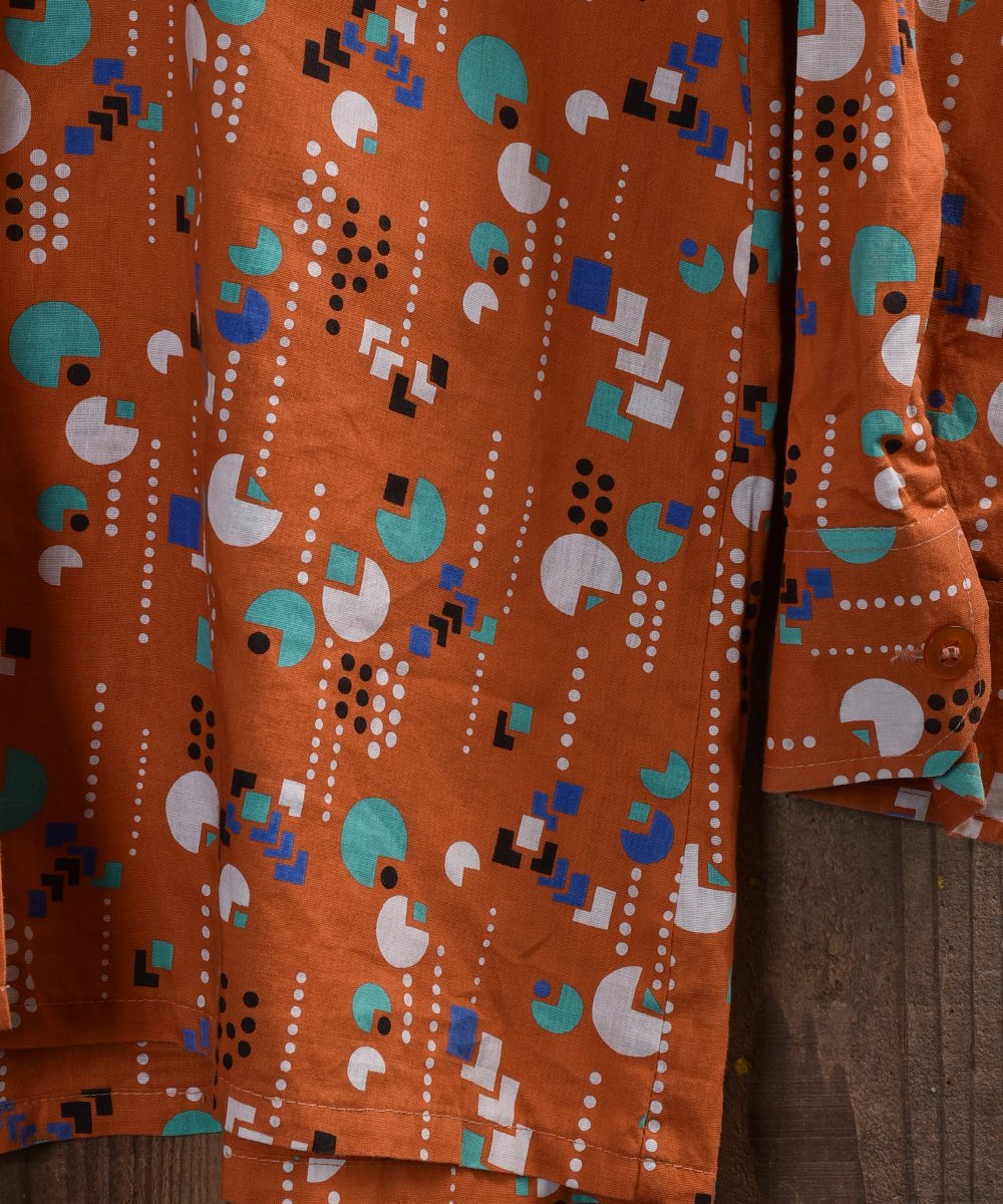 70's retro pattern Shirt ｜70年代 レトロ柄シャツ オレンジ系 - 古着 