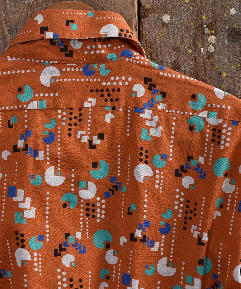 70's retro pattern Shirt ｜70年代 レトロ柄シャツ オレンジ系 - 古着