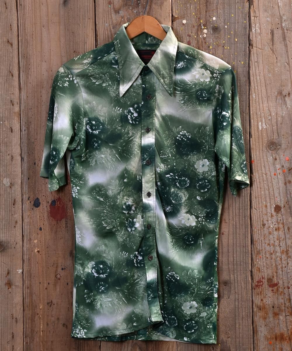 70's like multi pattern Green polyester Shirt｜70年代風 総柄