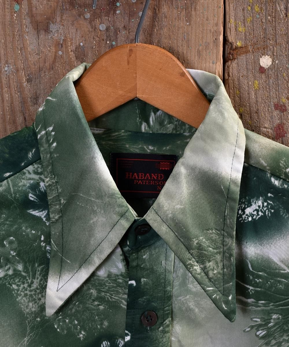 70's like multi pattern Green polyester Shirt70ǯ ꡼ݥꥷĥͥ