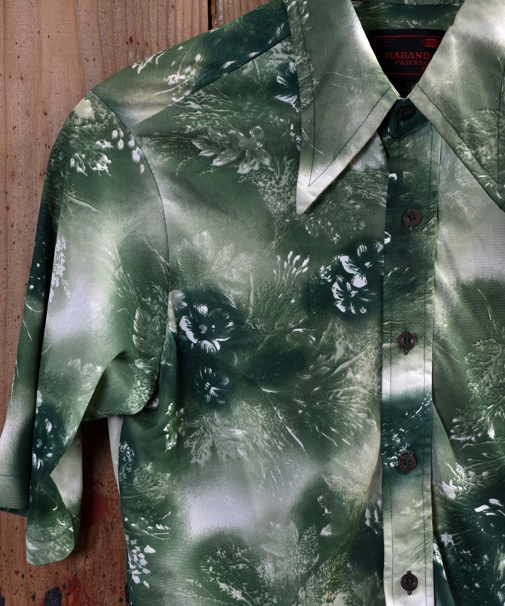 70's like multi pattern Green polyester Shirt｜70年代風 総柄