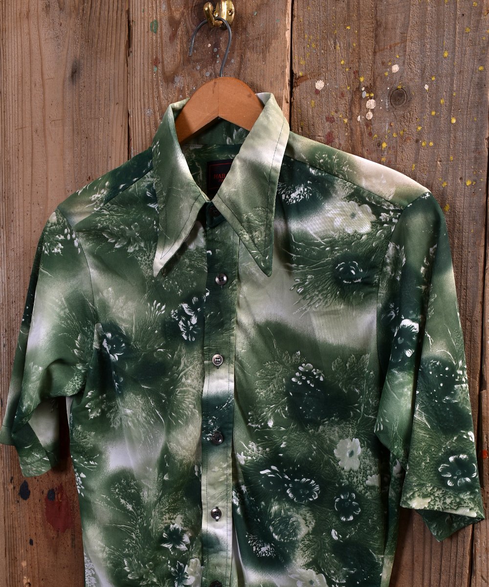 70's like multi pattern Green polyester Shirt｜70年代風 総柄 ...