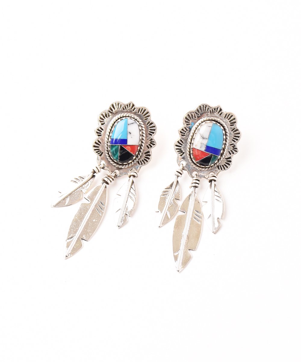  Silver Pierce 3 Feather Colorful Stone| 3籩&ե륹ȡ ͥƥ֥ѥԥ  ͥå  岰졼ץե롼 ࡼ