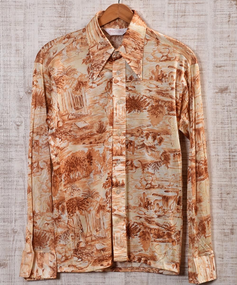 70's Made in USA Polyester Shirt｜アメリカ製 総柄ポリシャツ - 古着