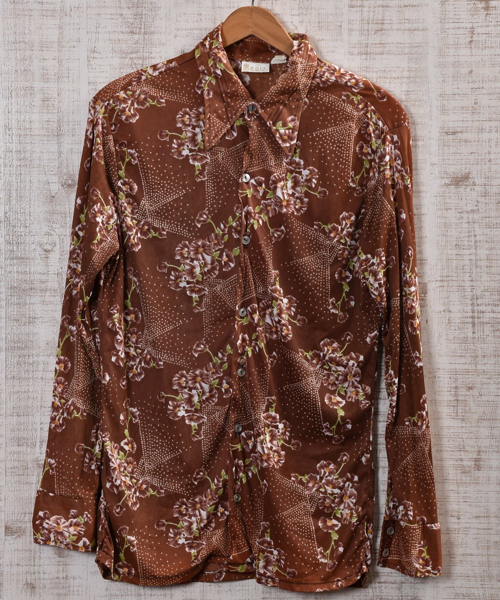  70's Sears USA Nylon Shirt ֥ʥ󥷥 70ǯ  ͥå  岰졼ץե롼 ࡼ
