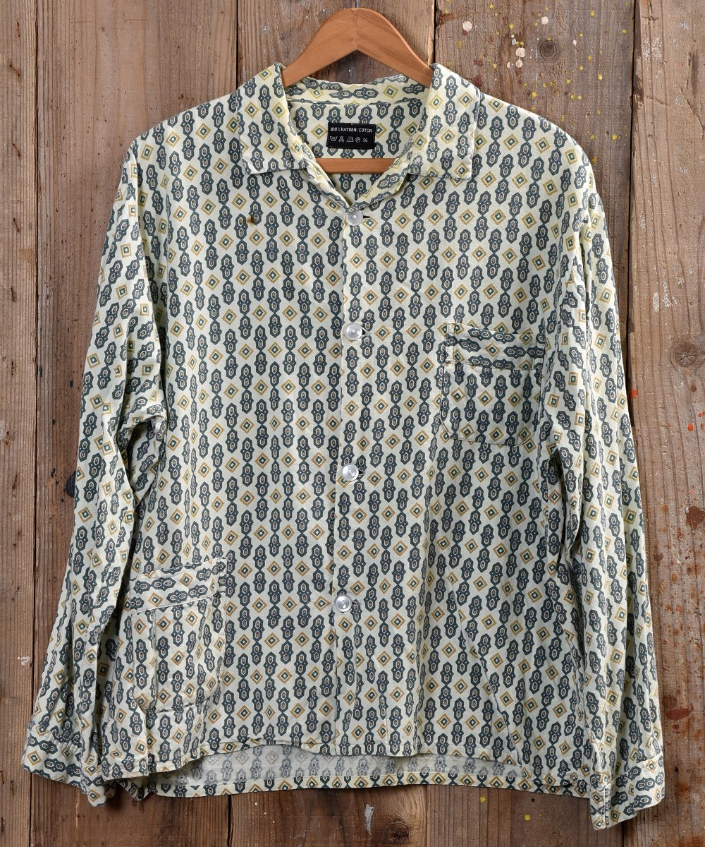 Euro Multi Pattern Pajamas Shirt 総柄ユーロパジャマシャツ イエロー系 古着のネット通販サイト 古着屋グレープフルーツムーン Grapefruitmoon Onlineshop ヴィンテージアイテム レトロファッション