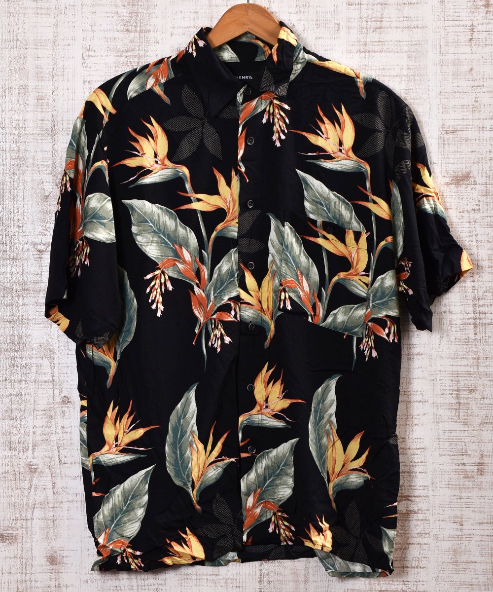 Multi Pattern Hawaiian Shirts｜総柄アロハシャツ ブラック×オレンジ