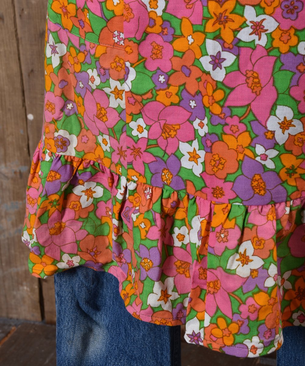 70's Flower Pattern Apron｜ 70年代花柄エプロン ピンク系 - 古着の