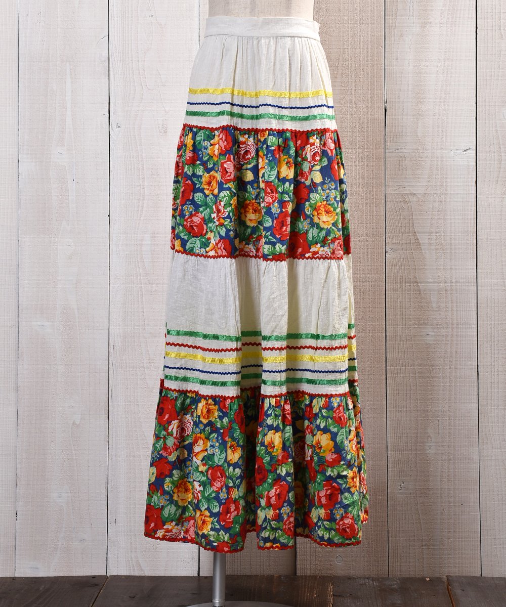 Flower pattern long Skirt｜花柄ロングスカート ホワイト系 - 古着の 