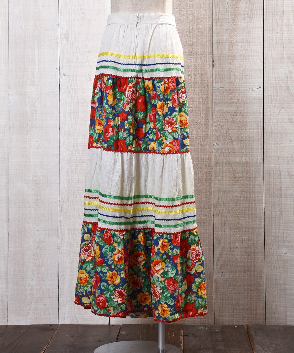 Flower pattern long Skirt｜花柄ロングスカート ホワイト系 - 古着の