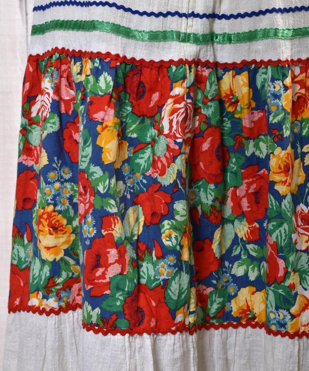 Flower pattern long Skirt｜花柄ロングスカート ホワイト系 - 古着の