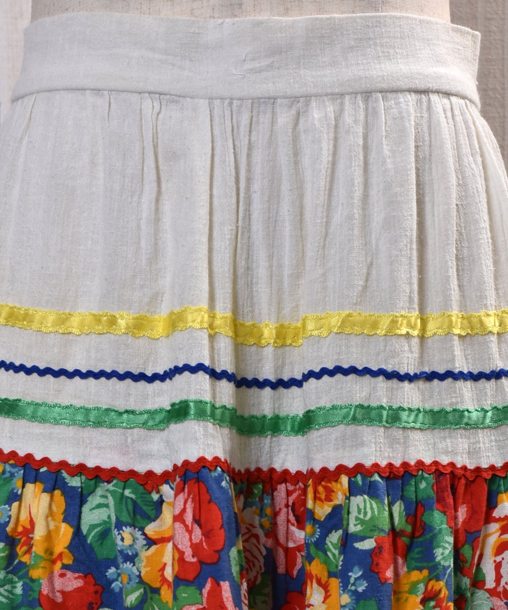 Flower pattern long Skirt｜花柄ロングスカート ホワイト系 - 古着の