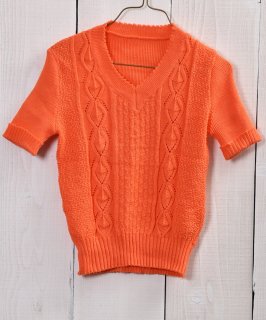 Short Sleeve Sweater OrangeȾµ 󥸷 Υͥå 岰졼ץե롼 ࡼ