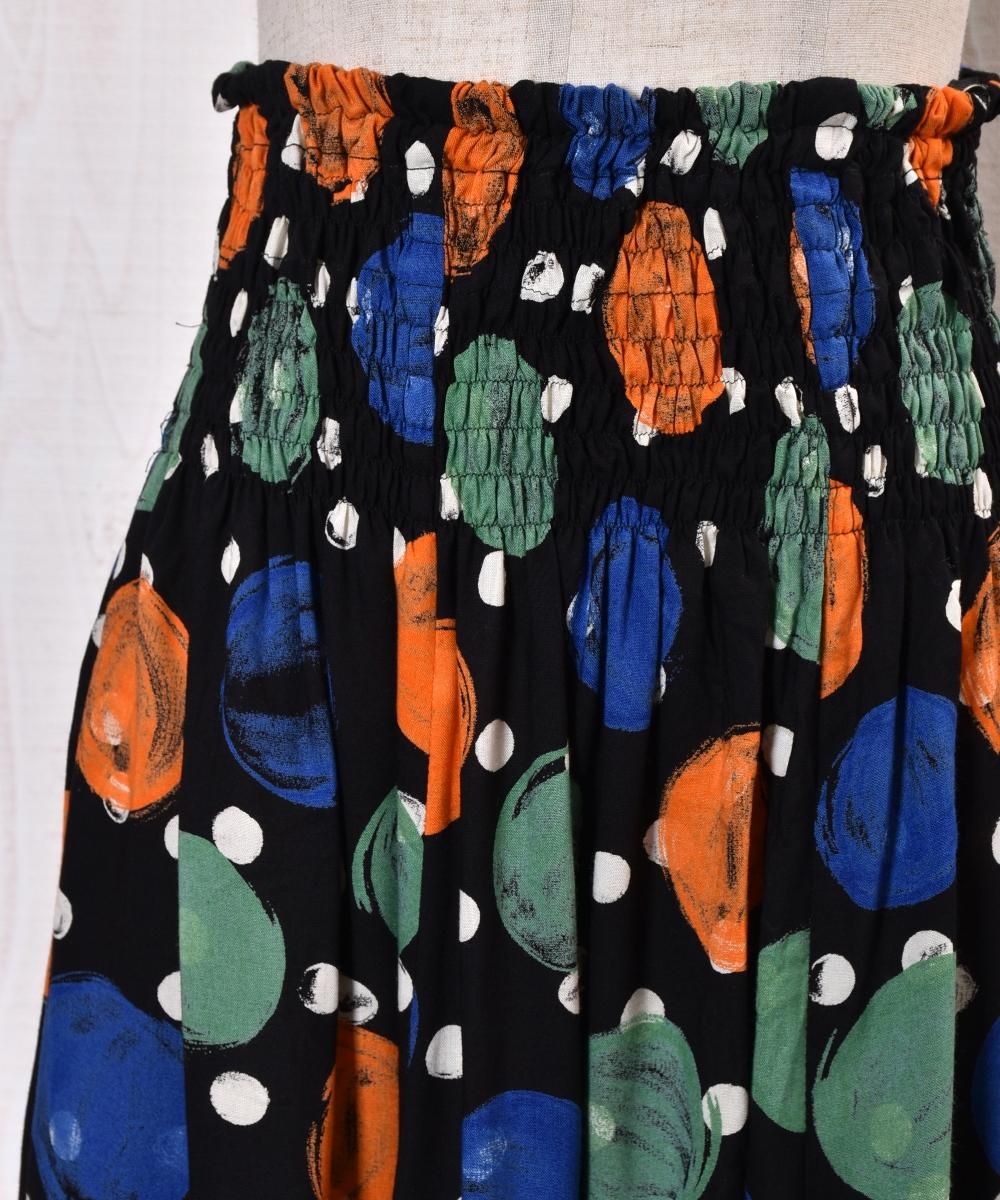 古着 ビンテージ 80s レーヨン ウール ミニスカート 3D 総柄 模様 美品 レディース 古着 00s Huntington Ridge エスニック 花 フラワー
