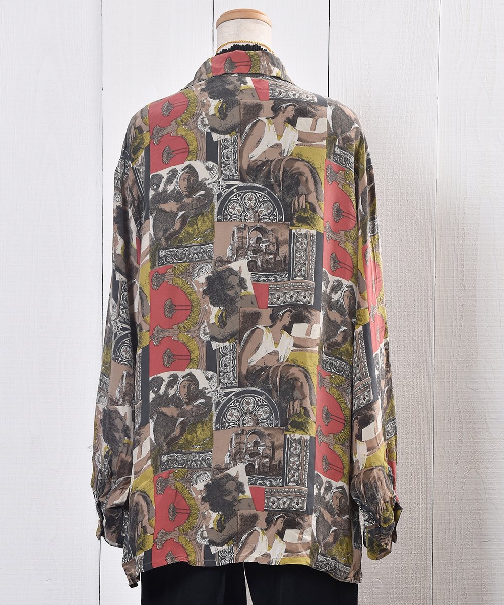 Roman Picture Pattern long Sleeve Shirt｜ローマ風絵画の総柄シルク 