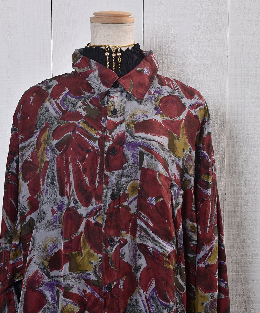 Abstract painting Multi Pattern Shirt｜抽象画風総柄シルクシャツ 