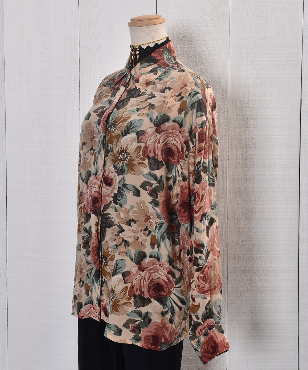 Rose Multi Pattern Silk Shirt｜バラ総柄シルクシャツ ベージュ系