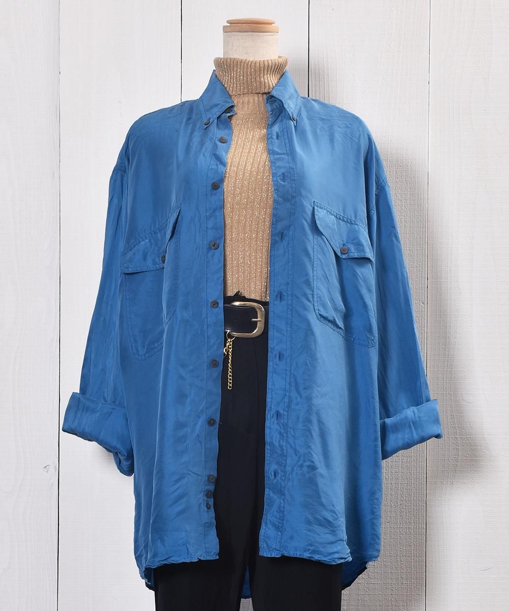 Blue Big Silhouette Silk Shirt｜ブルー系 ビッグシルエット