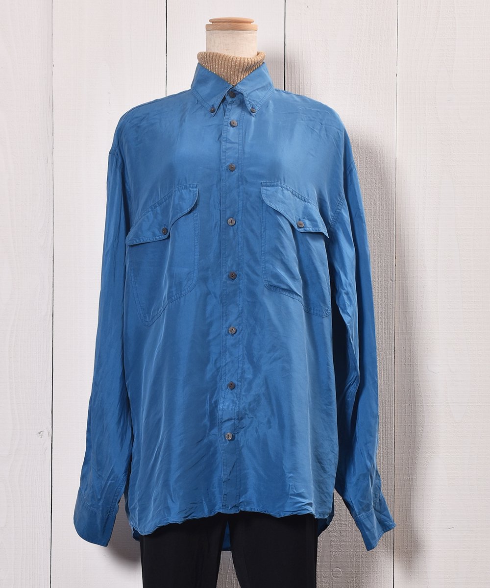 Blue Big Silhouette Silk Shirt｜ブルー系 ビッグシルエット シルクシャツ - 古着屋グレープフルーツ  ムーン(Grapefruitmoon)Onlineshop