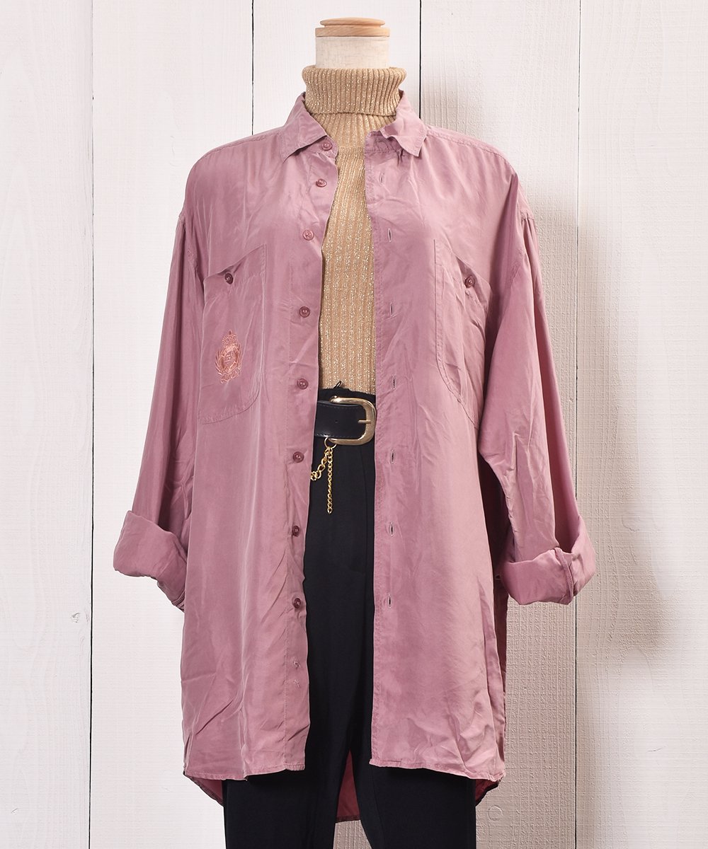  Pink Big Silhouette Silk Shirtåԥ󥯷 ӥå륨å 륯   ͥå  岰졼ץե롼 ࡼ
